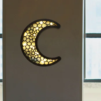 Ahşap giysi etiketi Duvar Lambası Ev Bayram Ay Lambası Zanaat Kolye Şekli Oyma Dekoratif Lambalar