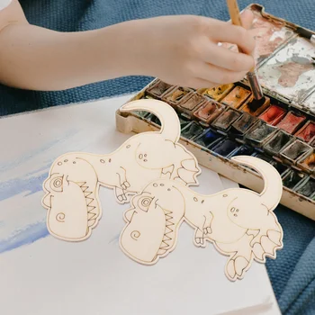 Dinozor Ahşap Cips Boyasız Kesikler Bitmemiş El Sanatları DIY Ahşap Çocuk Oyuncakları