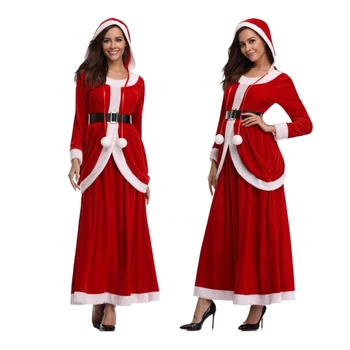 Kadın Noel Cosplay Kostümleri Kapşonlu Kış Noel Baba Elbise Yeni Yıl Pelerin Kadın Seksi Noel Roleplay Pelerin Noel Üniformaları