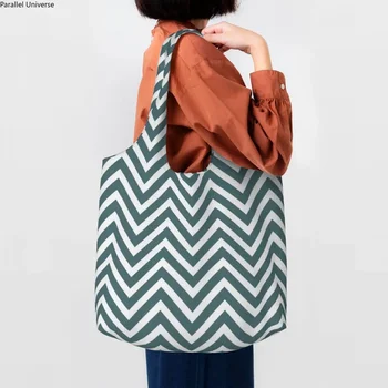 Köşeli çift ayraçlar Zikzak Desen alışveriş çantası Yeniden Kullanılabilir Bohemian Modern Geometrik Tuval Bakkal Omuz alışveriş çantaları Çanta Hediye