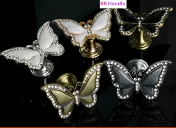 Moda Yaratıcı gümüş altın bronz kelebek mobilya kolu temizle kristal siyah beyaz çekmece ayakkabı dolabı dolap topuzu çekme