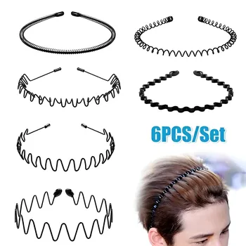 Unisex Metal Dalgalı Bahar Saç Çember Siyah Kaymaz Açık Spor Bantlar Kadınlar Erkekler için Basit Hairband Yüz Yıkama Headdress