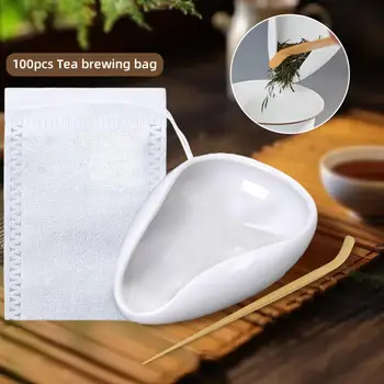 Uygun Çay Yolma Pürüzsüz Cüruf Ayırma Çantası Baharat Araçları Bambu Çay Yolma Zarif Ahşap Tencere Temel Beyaz