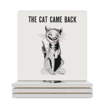 Vintage Kedi Geri Geldi Çizim Komik Alıntı Seramik Bardak Altlığı (Kare) kupa mat hayvan özelleştirilmiş toplu Bardak Altlığı