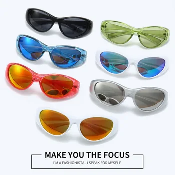 Yeni Y2k Spor Punk Teknoloji Güneş Kadınlar Marka Tasarımcısı Oval Gözlüğü Erkekler Lüks güneş gözlüğü Uv400 Renkli Ayna Gözlük